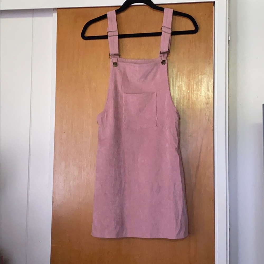 Pink velvet overall dress
